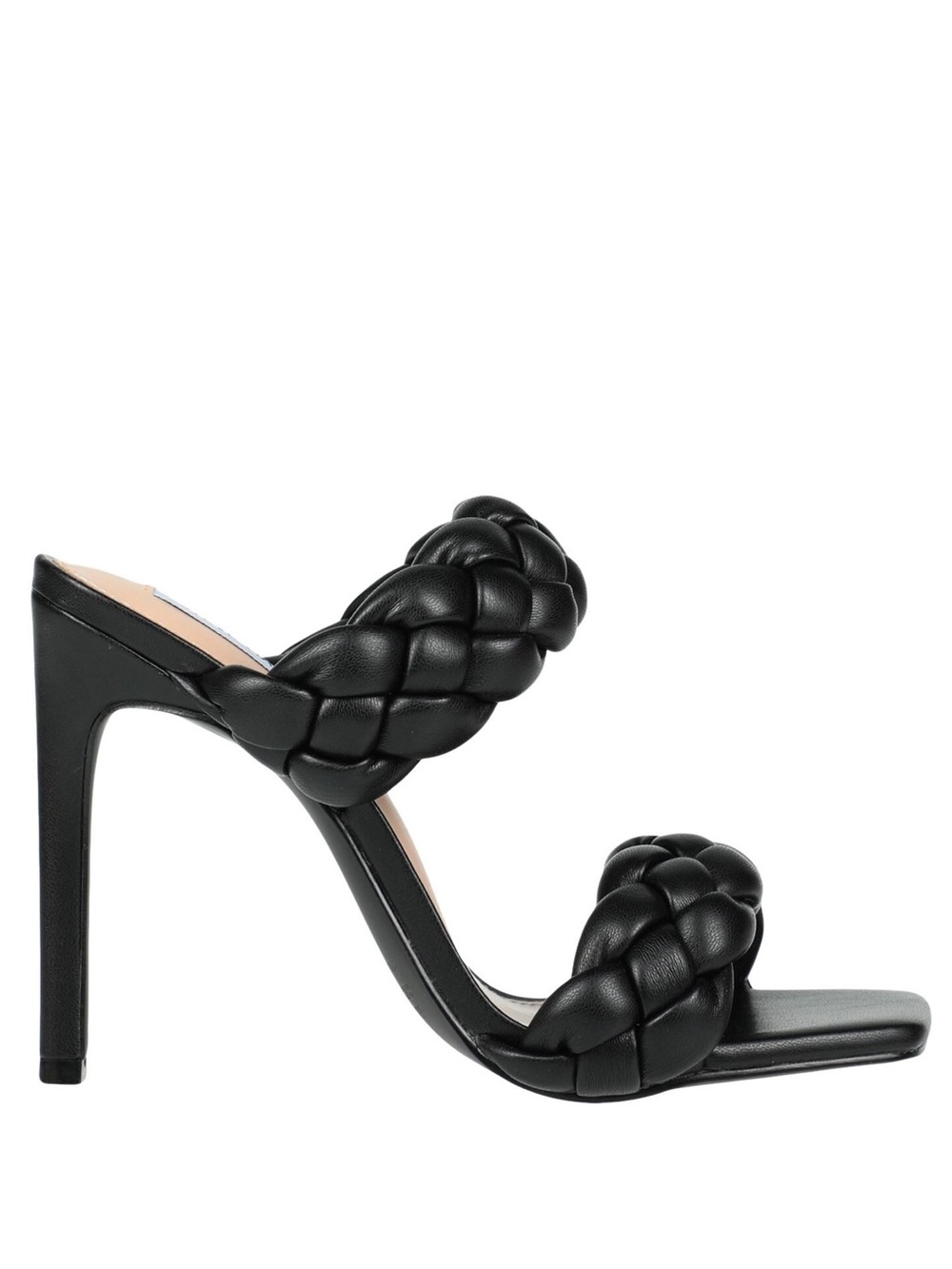 Steve Madden Kenley Braided Strap Square Toe Slip On Heeled Black Sandals Sz 6M
